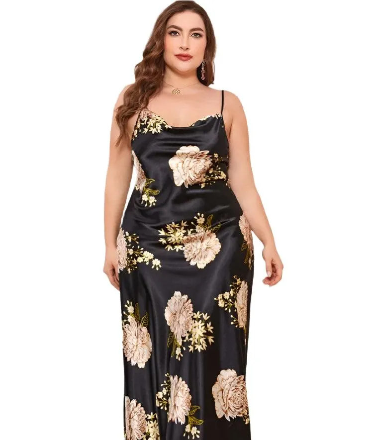 Plus Size Satin Nightgown – XL-5XL Silky Suspender Sleepwear for Women