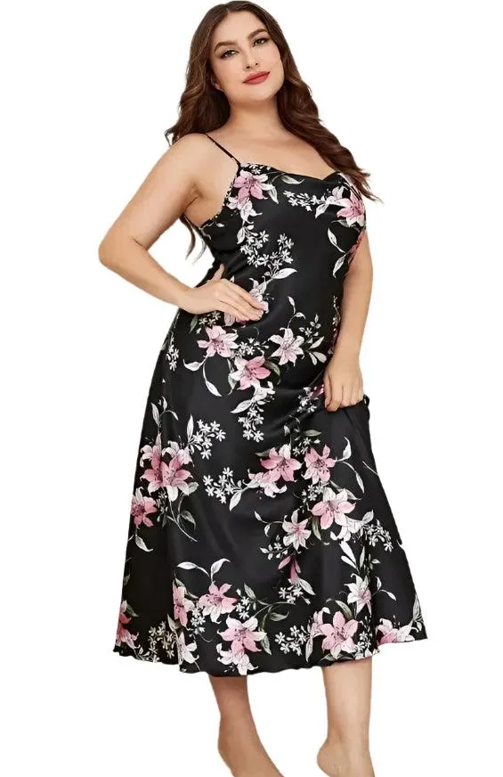 Plus Size Satin Nightgown – XL-5XL Silky Suspender Sleepwear for Women