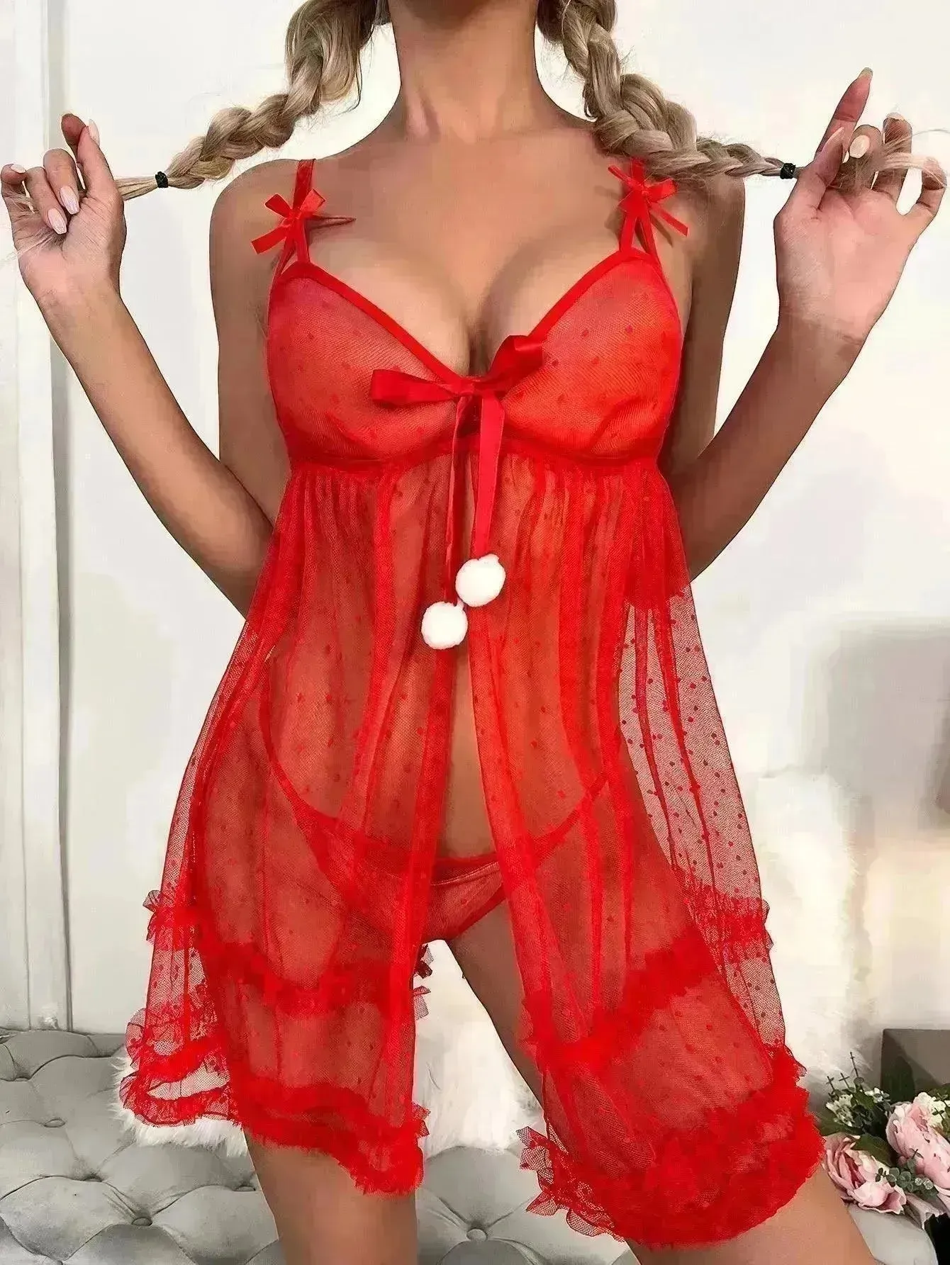 Red Lingerie Lace Lingerie Set Suspender Lingerie Nightdress