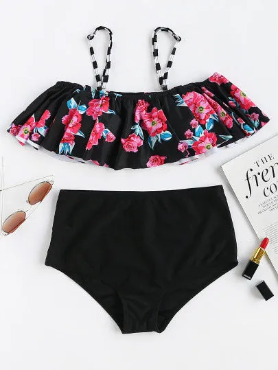 Ruffle off the shoulder floral 2 piece bikini