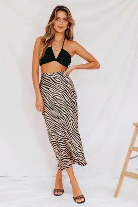 Satin A-line High Waist Animal Print Skirts