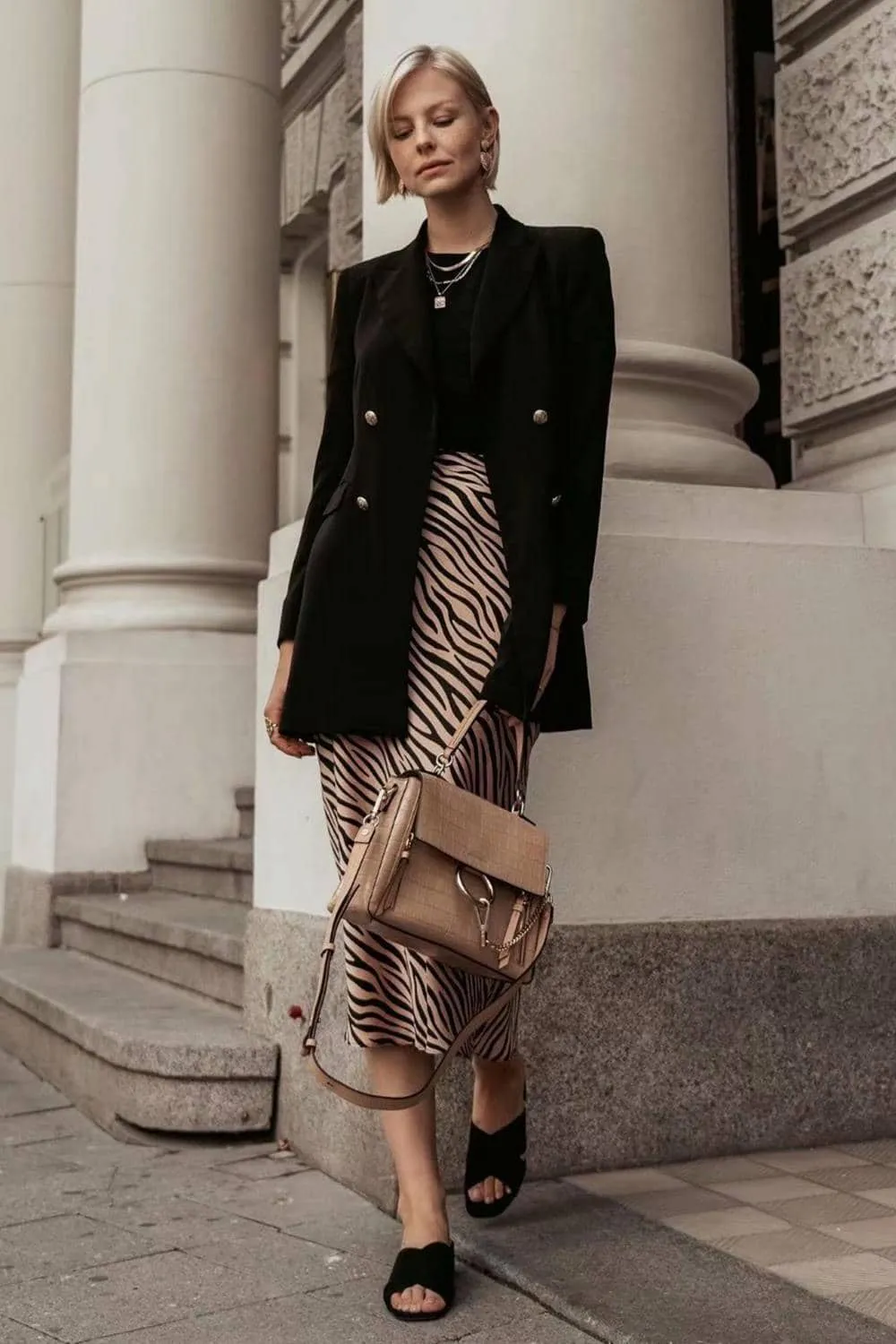 Satin A-line High Waist Animal Print Skirts