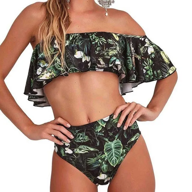 Sexy One Off Shoulder Ruffle High Waist Bikini