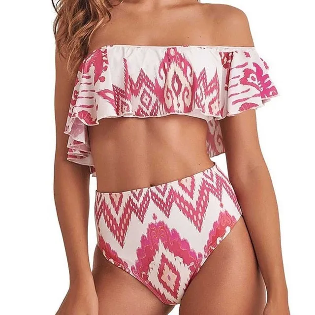 Sexy One Off Shoulder Ruffle High Waist Bikini