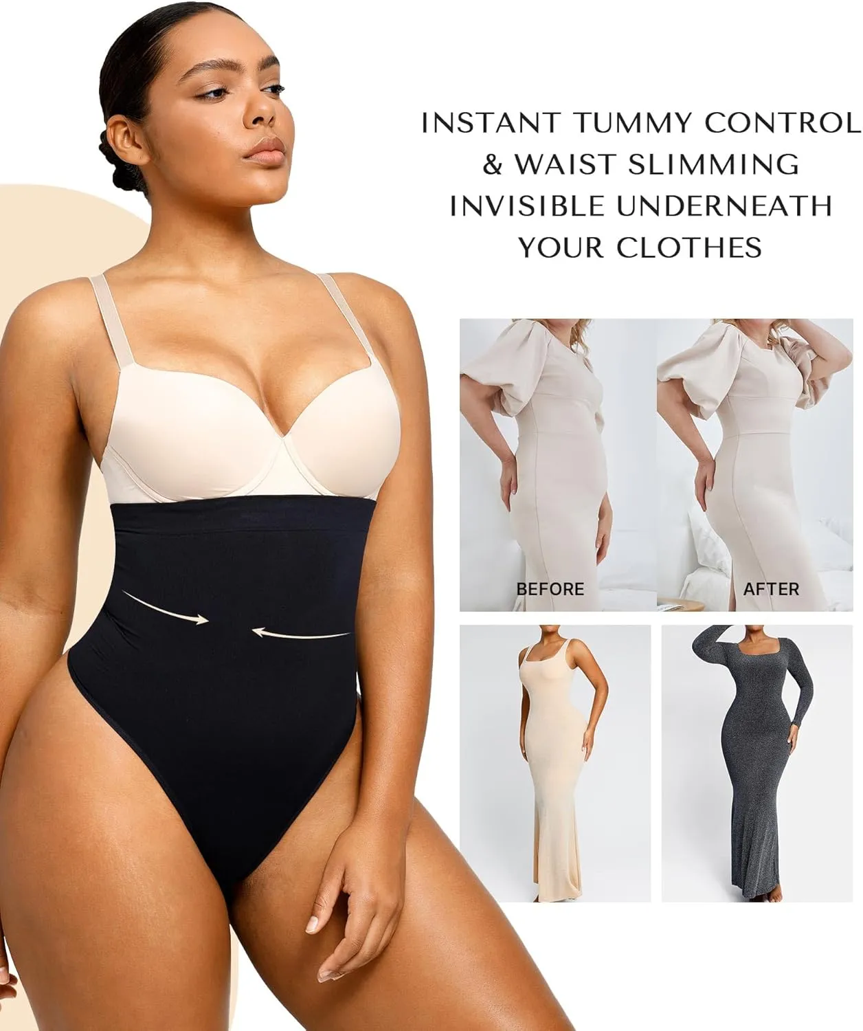 SHAPELLX Shapewear Tummy Control Seamless High Waisted Body Shaper Waist Slimming Thong Underwear Girdle Tummy Slimmer