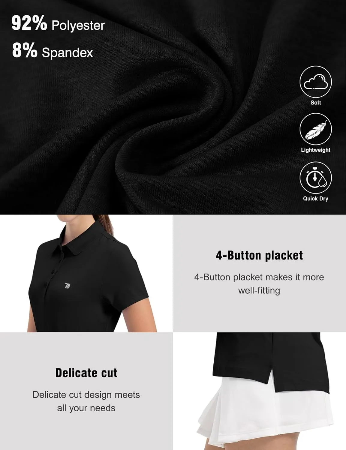 TBMPOY Women's Golf Polo Short Sleeve Shirts Lightweight Moisture Wicking Collared T Shirt Quick Dry 4-Button