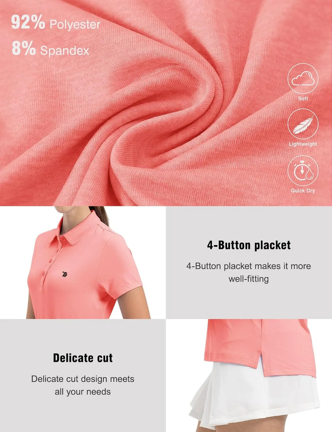 TBMPOY Women's Golf Polo Short Sleeve Shirts Lightweight Moisture Wicking Collared T Shirt Quick Dry 4-Button