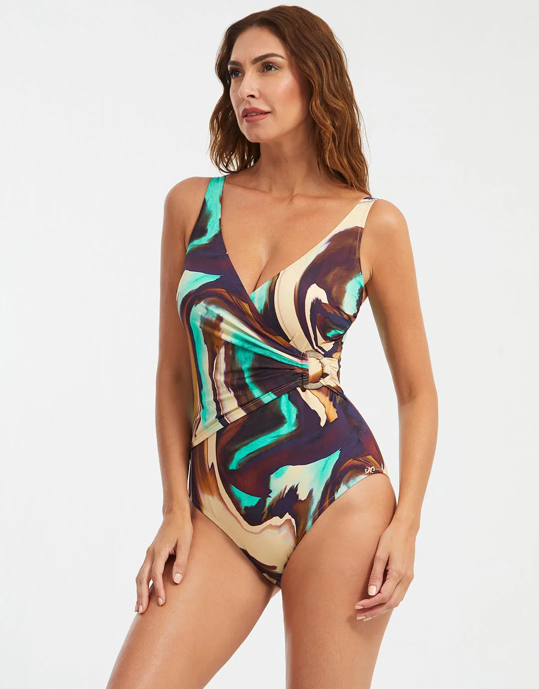 Telma Wrap Swimsuit - Turquoise and Brown
