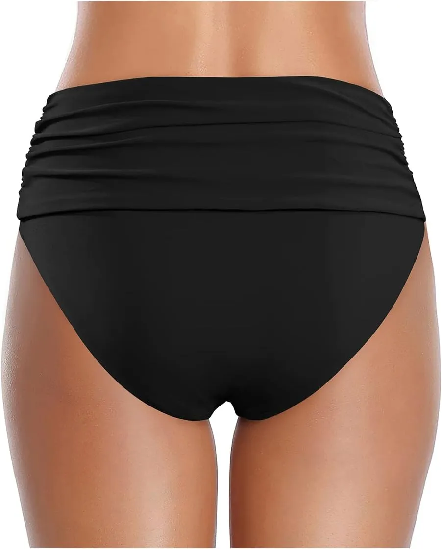Tempt Me Women's High Waisted Bikini Bottom Tummy Control Ruched Bathing Suit Swim Bottom