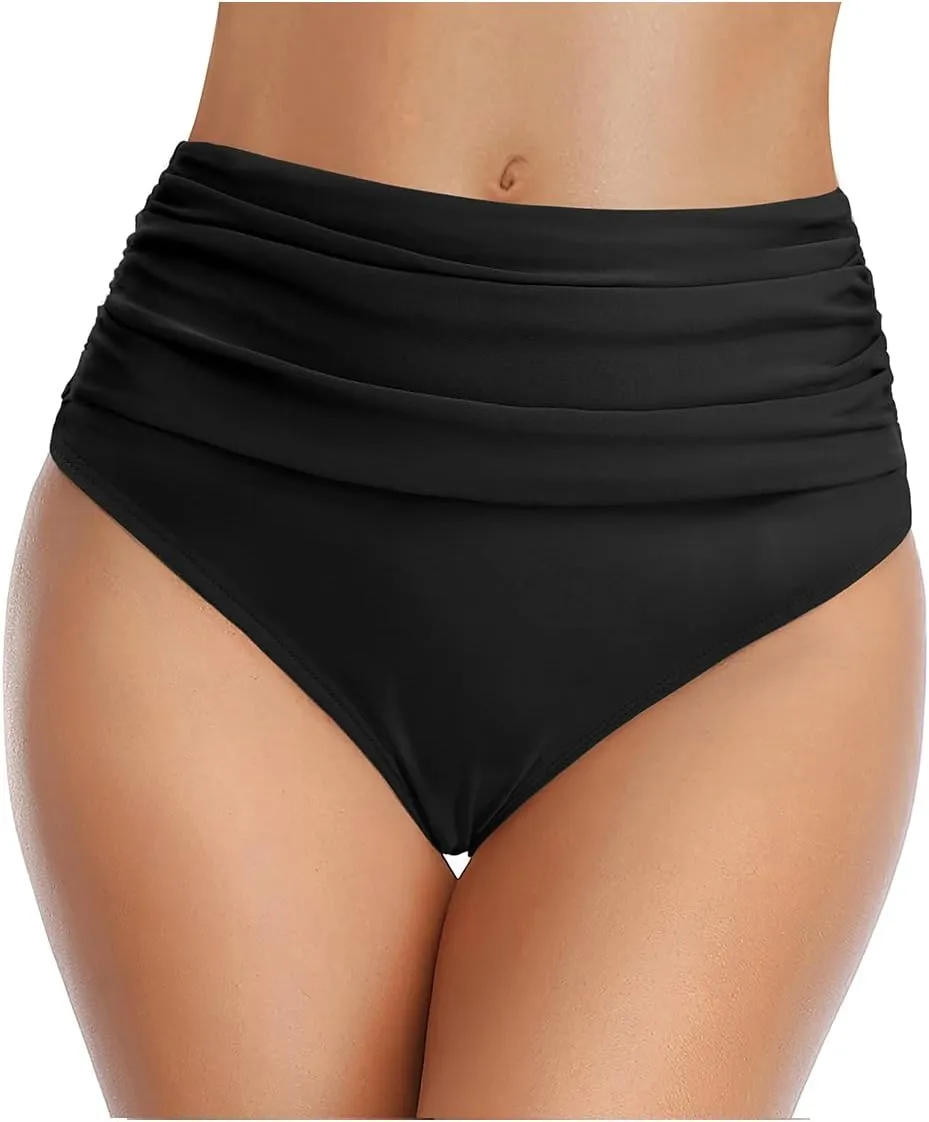 Tempt Me Women's High Waisted Bikini Bottom Tummy Control Ruched Bathing Suit Swim Bottom