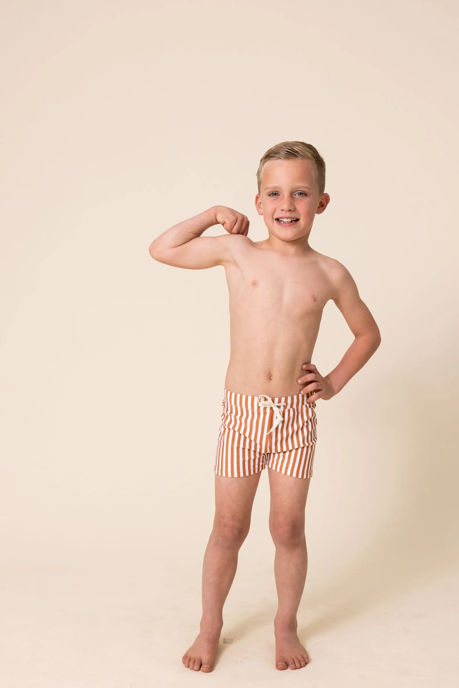 Terracotta stripe boys swimming trunks