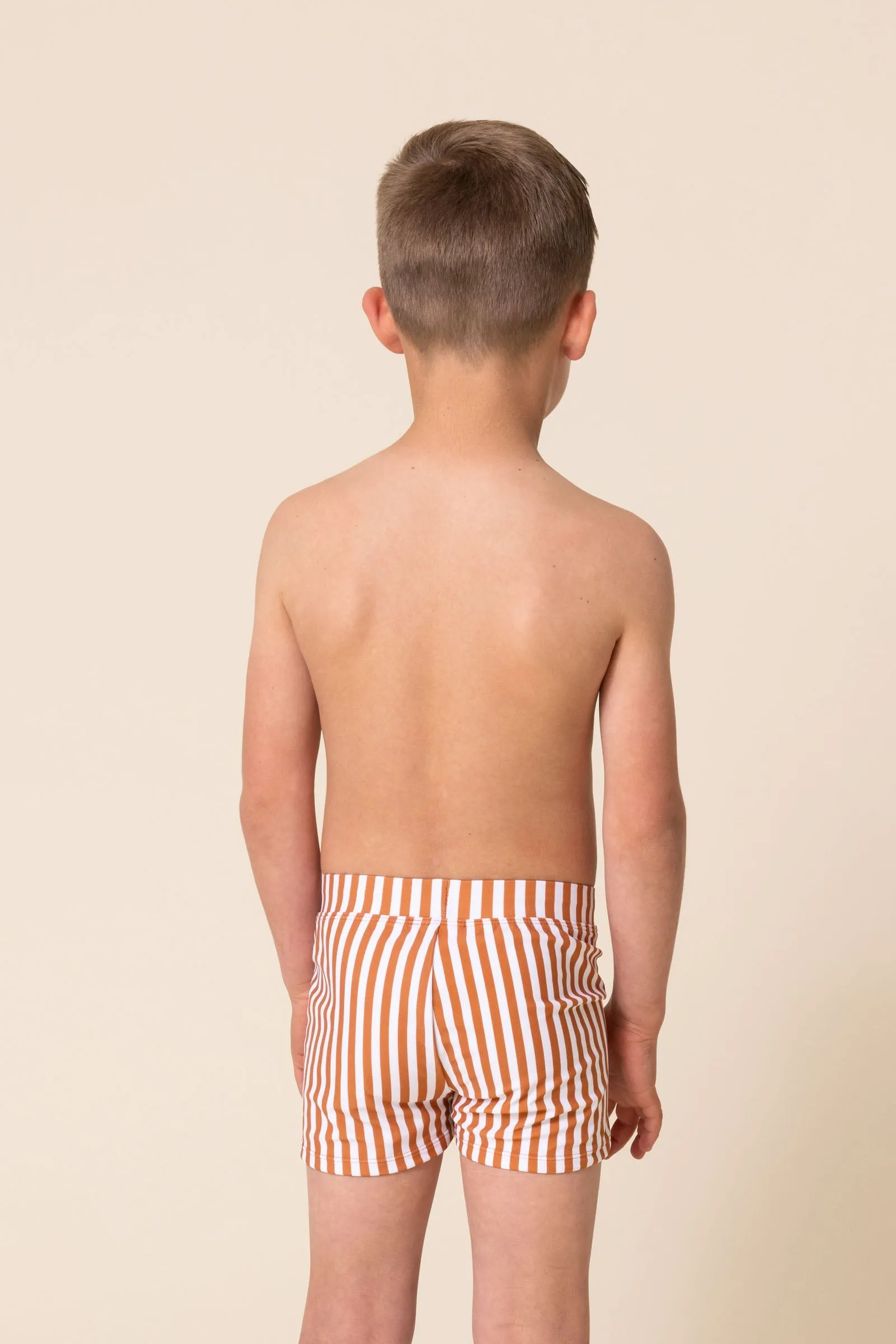 Terracotta stripe boys swimming trunks