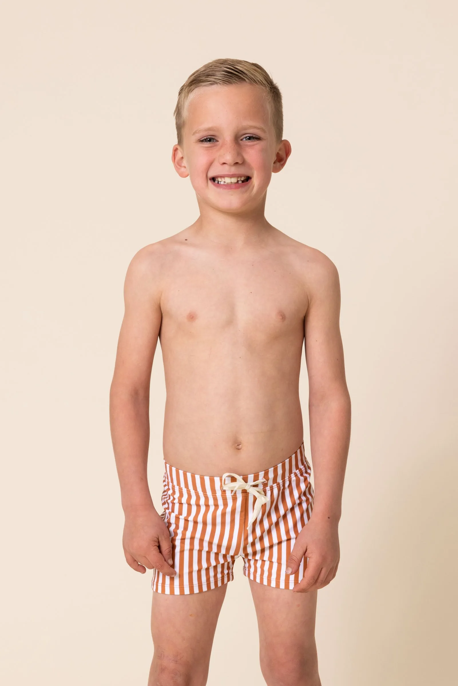 Terracotta stripe boys swimming trunks
