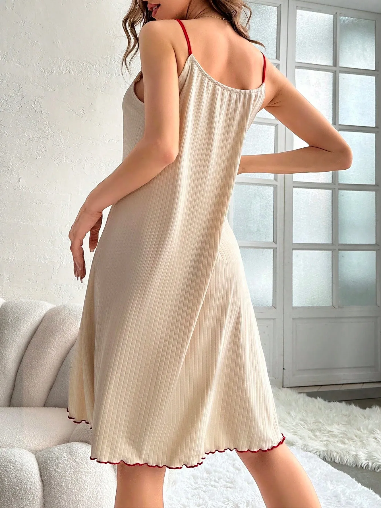 Tie Front Lettuce Trim Cami Nightdress