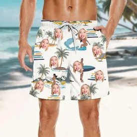 Tropical Beach Party Swim Shorts Men's Trunks Customized Face Photo Personalized Gift Beach Vacation Outfit