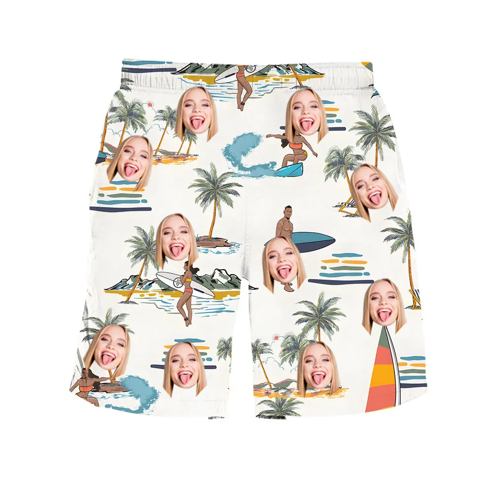 Tropical Beach Party Swim Shorts Men's Trunks Customized Face Photo Personalized Gift Beach Vacation Outfit