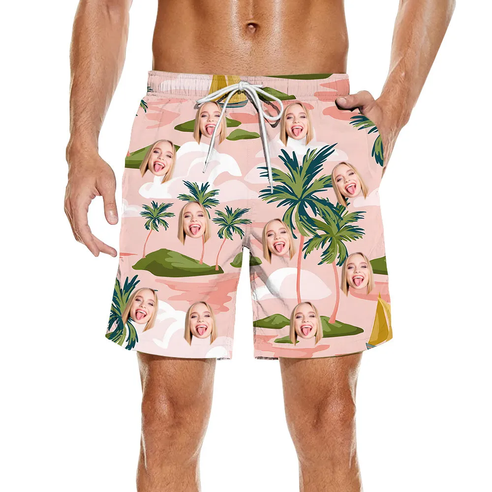 Tropical Beach Vibes Swim Trunks Men's Personalized Beach Shorts Valentine's Day Birthday Gift for Boyfriend