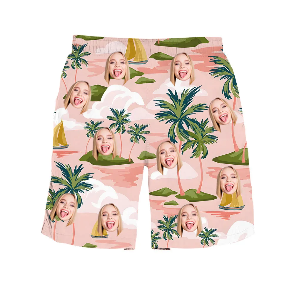 Tropical Beach Vibes Swim Trunks Men's Personalized Beach Shorts Valentine's Day Birthday Gift for Boyfriend