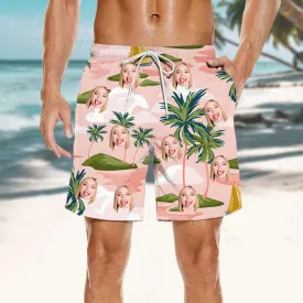 Tropical Beach Vibes Swim Trunks Men's Personalized Beach Shorts Valentine's Day Birthday Gift for Boyfriend