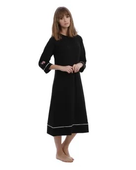 Tudor Short Embroidered Black Pull On Modal Nightshirt & Cardigan Set