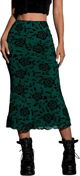 Verdusa Women's Lettuce Trim High Waist Mesh Fishtail Bodycon Long Skirt