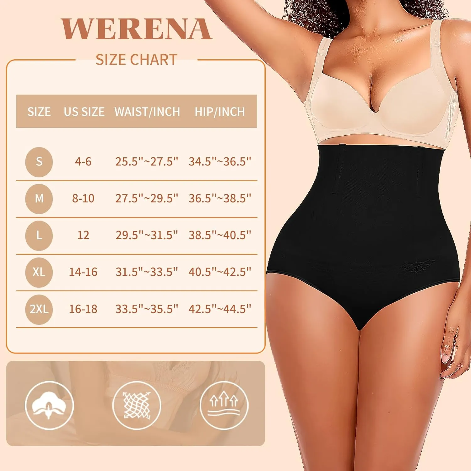 Werena Tummy Control Shapewear Panties For Women Seamless High Waist Shaping Body Shaper Girdle Underwear