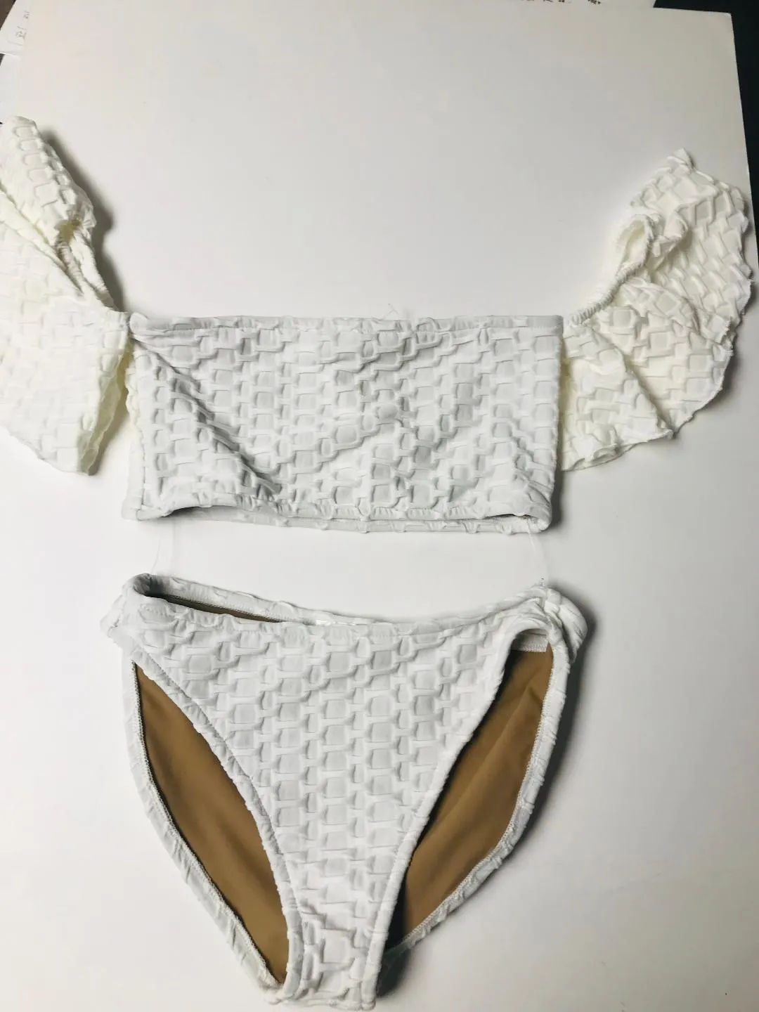White Honeycomb Off the Shoulder Bikini