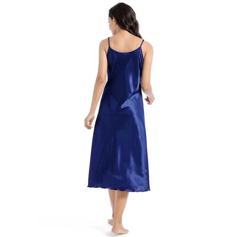 Wholesale Mid-length Slim Sexy Large V-neck Suspender Silk Nightgown