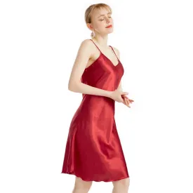 Wholesale Silk Spaghetti Strap V-neck Suspender Nightgown