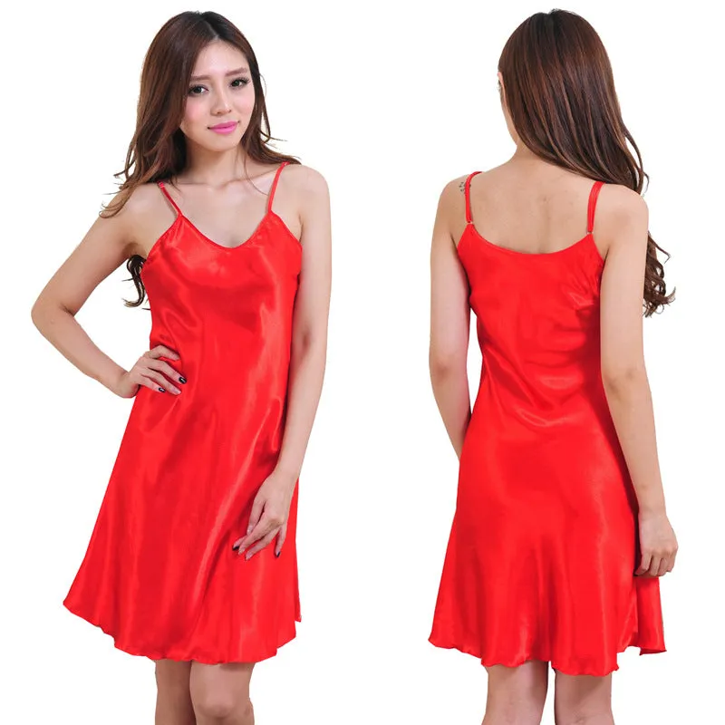 Wholesale Silk Spaghetti Strap V-neck Suspender Nightgown