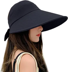 Women Sun Visor Hat Bow Adjustable Large Wide Brim Foldable Hats Summer UV Protection Beach Cap