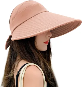 Women Sun Visor Hat Bow Adjustable Large Wide Brim Foldable Hats Summer UV Protection Beach Cap