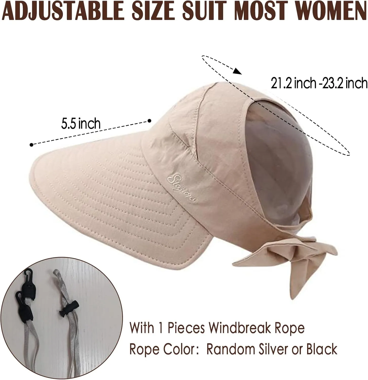 Women Sun Visor Hat Bow Adjustable Large Wide Brim Foldable Hats Summer UV Protection Beach Cap