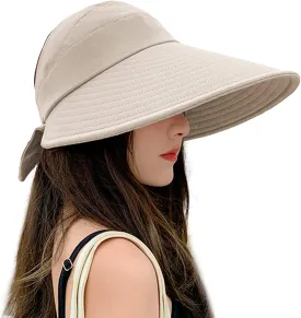 Women Sun Visor Hat Bow Adjustable Large Wide Brim Foldable Hats Summer UV Protection Beach Cap