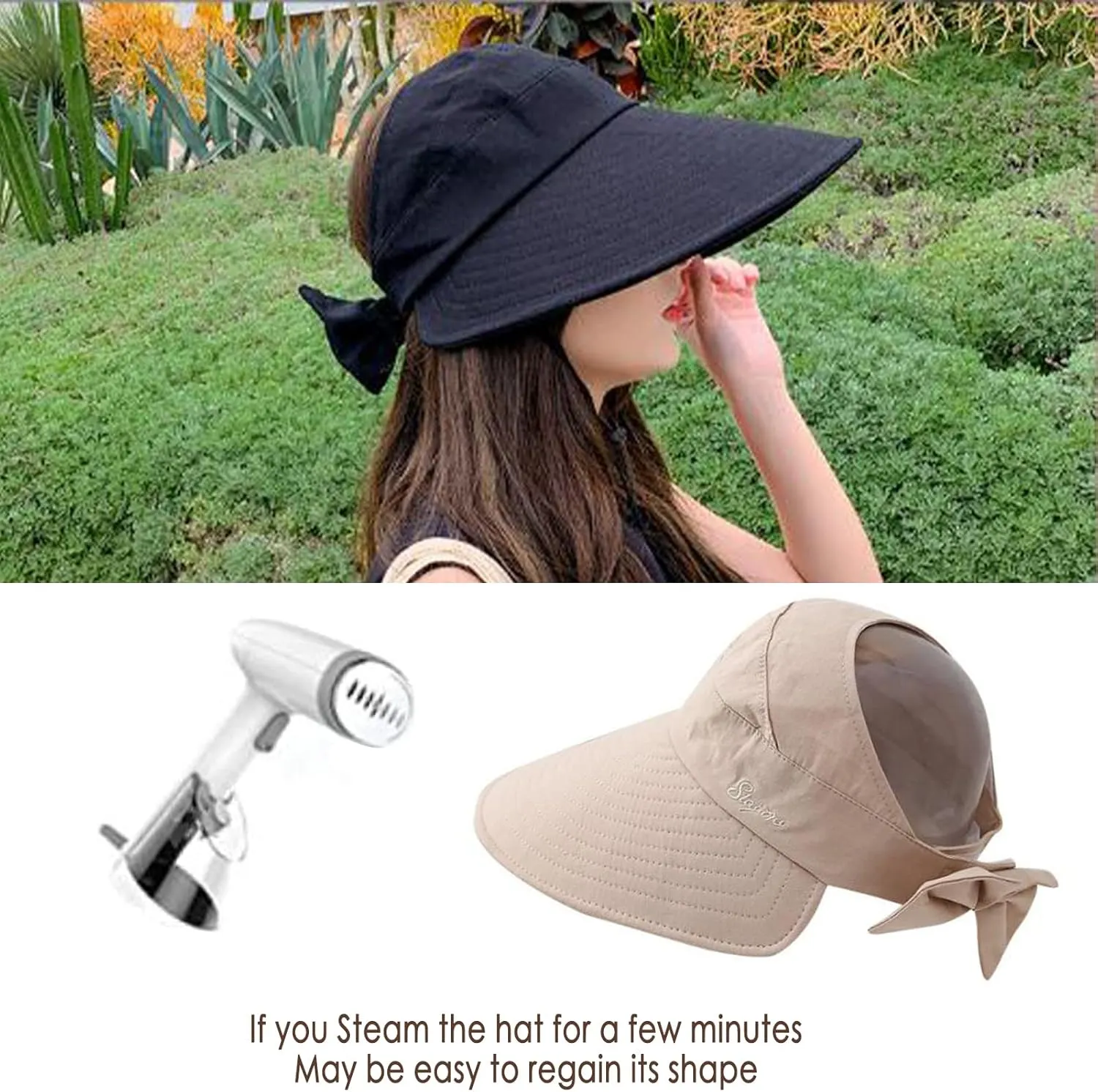 Women Sun Visor Hat Bow Adjustable Large Wide Brim Foldable Hats Summer UV Protection Beach Cap