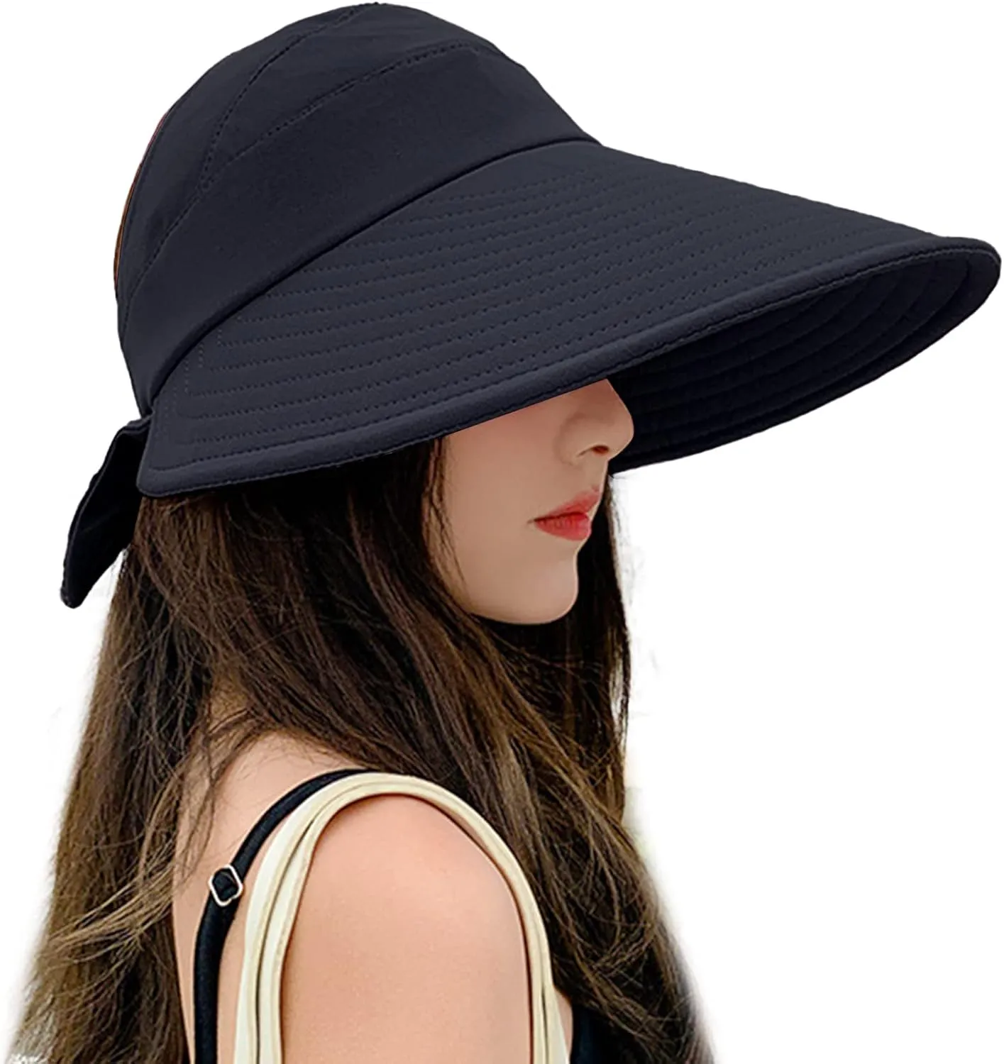 Women Sun Visor Hat Bow Adjustable Large Wide Brim Foldable Hats Summer UV Protection Beach Cap