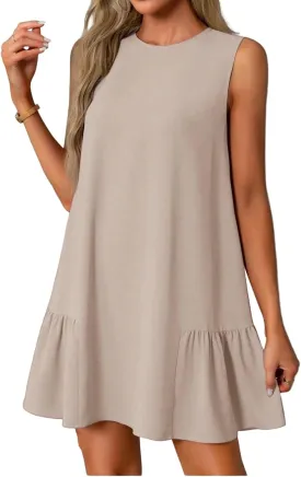 Women's Summer Dresses 2025 Round Neck Ruffle Sleeveless Tank Dress Casual A-Line Sundresses Beach Vacation Clothes