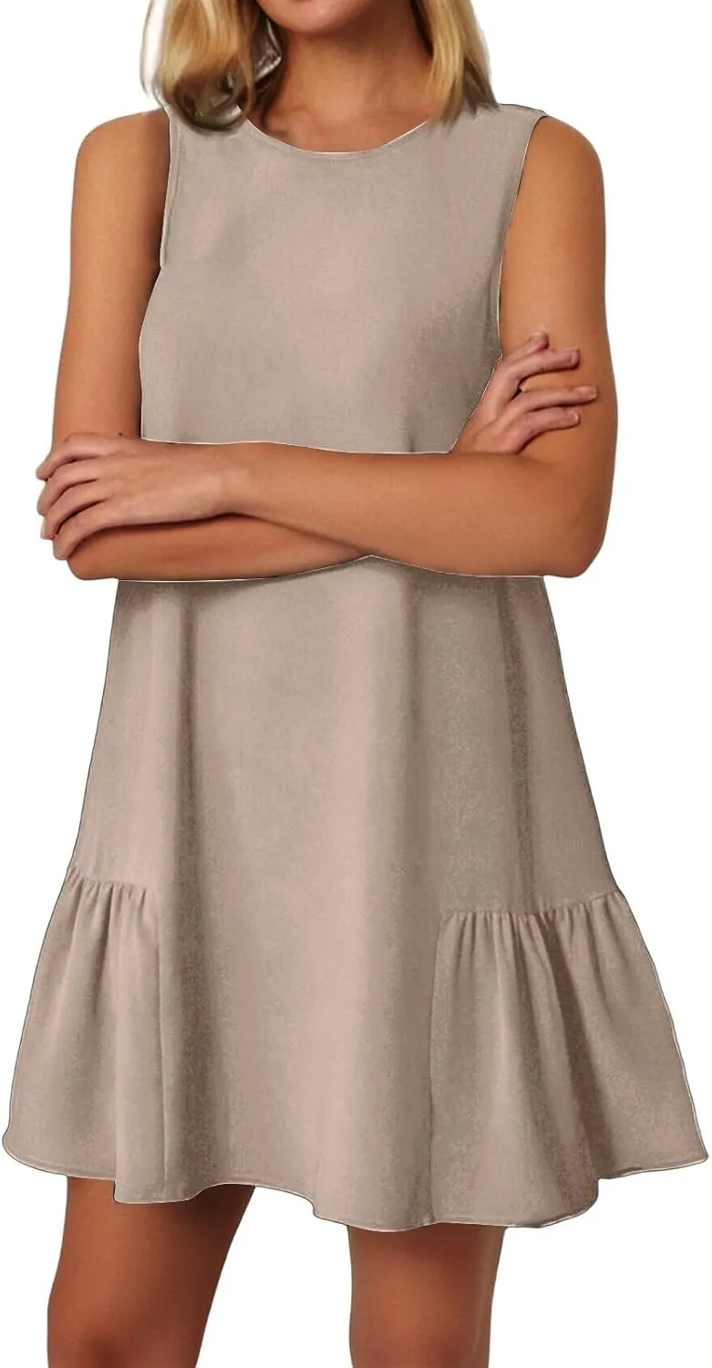 Women's Summer Dresses 2025 Round Neck Ruffle Sleeveless Tank Dress Casual A-Line Sundresses Beach Vacation Clothes