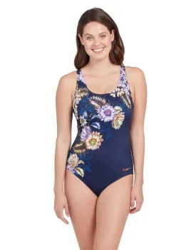 Zoggs Enigma Adjustable Scoopback Swimsuit - Navy/Multi